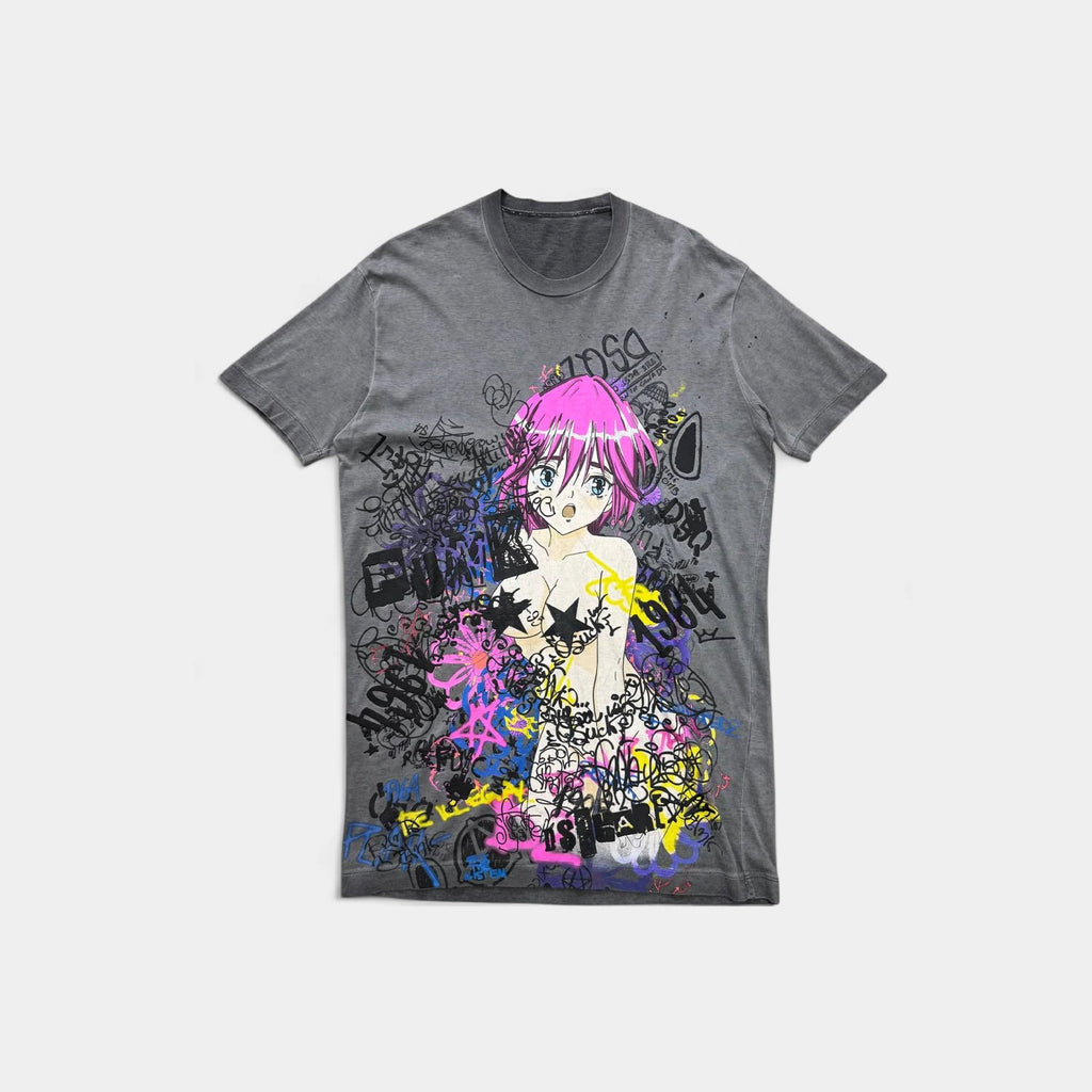 Dsquared2 Anime Graffiti Print Grey Wash T-Shirt