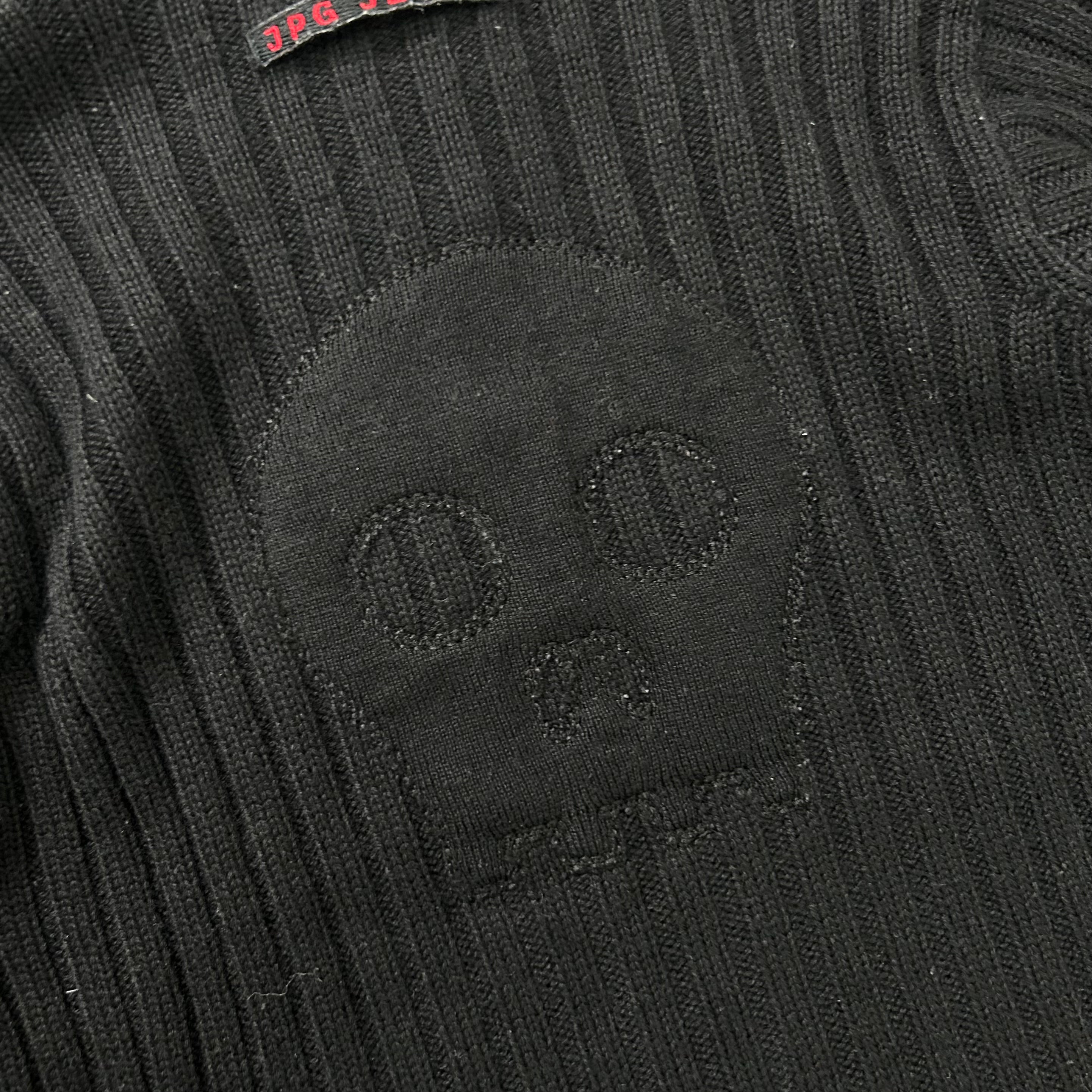 Jean Paul Gaultier 2000s Linear Knit Skull Appliqué Turtleneck