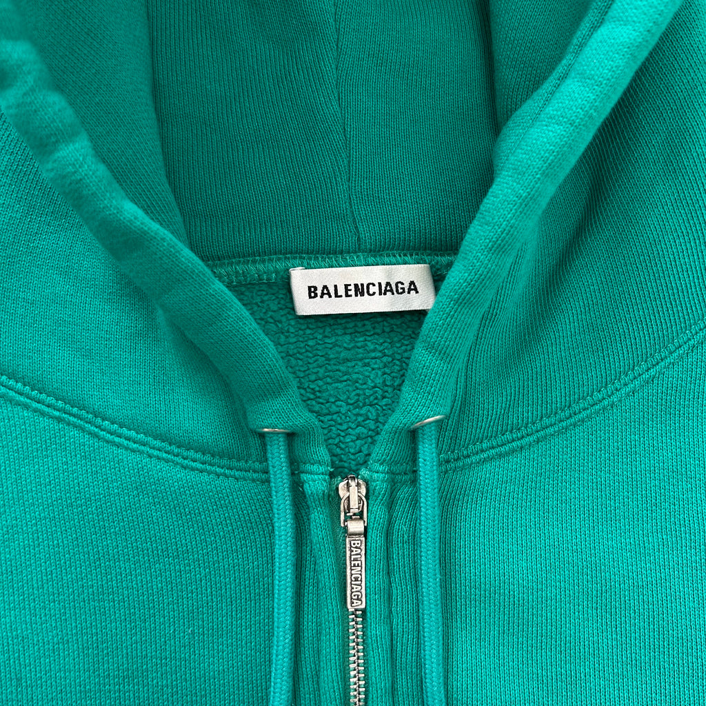 Balenciaga 2018 Cropped "I Love Techno" Green Zip Hoodie