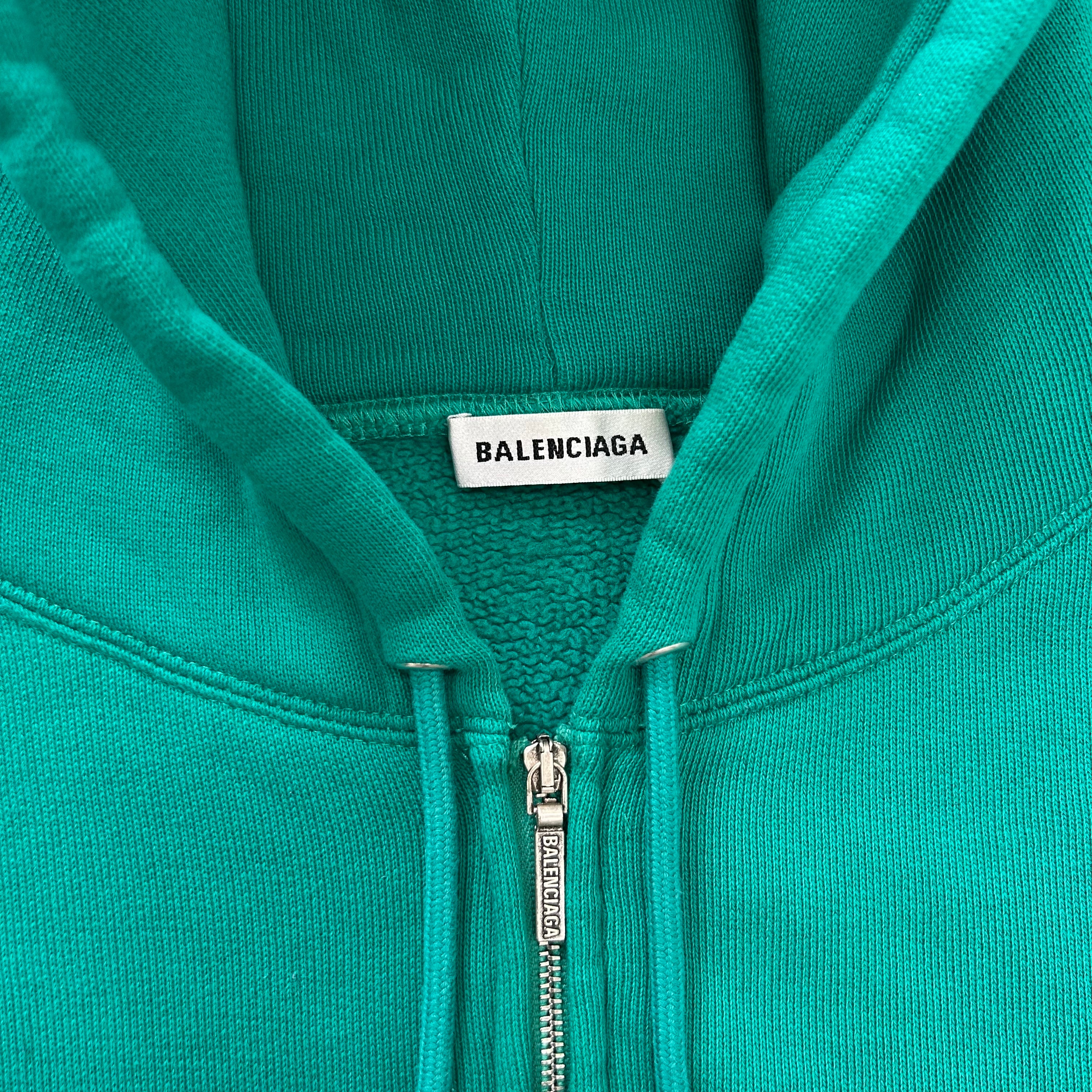 Balenciaga 2018 Cropped "I Love Techno" Green Zip Hoodie