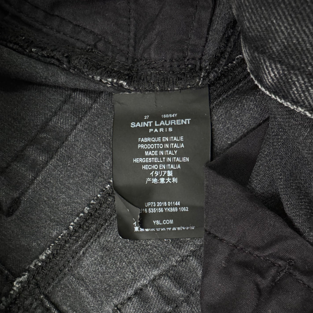 Saint Laurent Hedi Slimane Washed Black Knee-Rip D02 Skinny Jeans