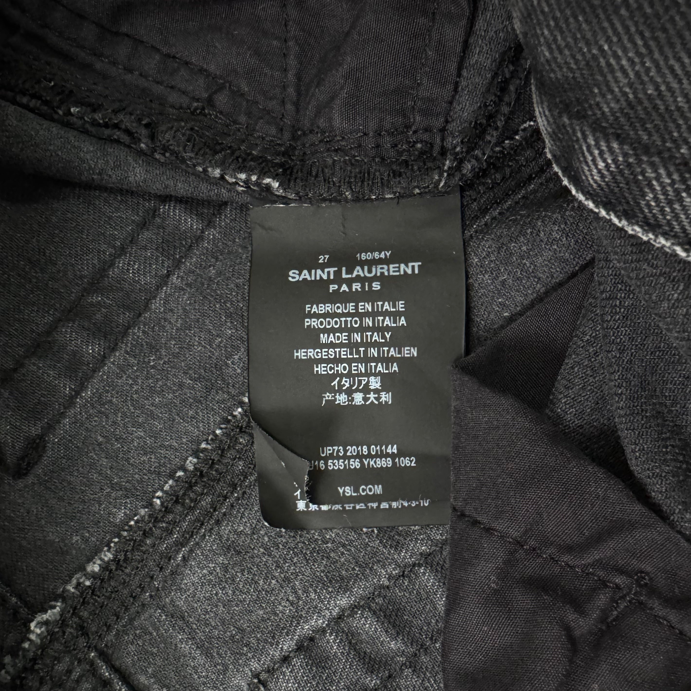 Saint Laurent Hedi Slimane Washed Black Knee-Rip D02 Skinny Jeans