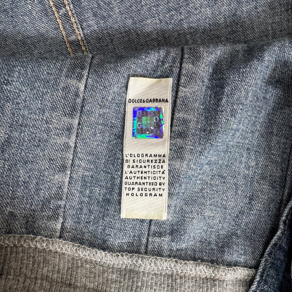 Dolce & Gabbana "Feel Energetic" Deconstructed Denim Hoodie Jacket