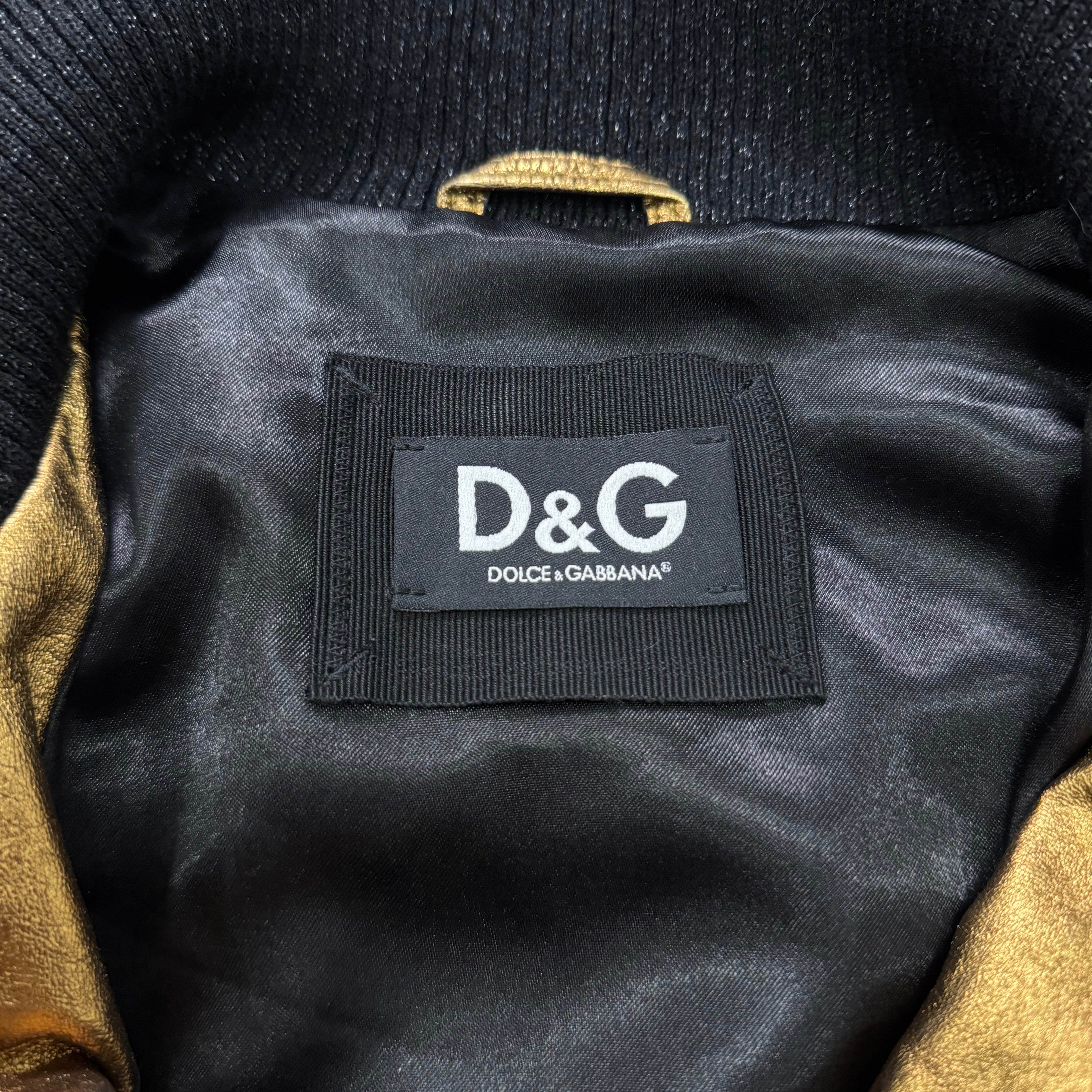 Dolce & Gabbana Metallic Gold Leather Bomber Jacket