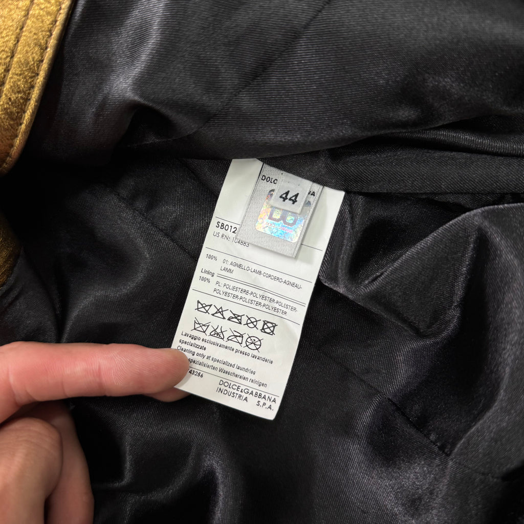 Dolce & Gabbana Metallic Gold Leather Bomber Jacket