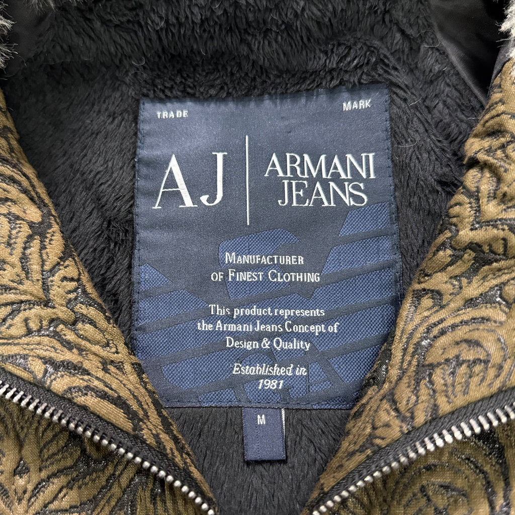 Armani Jeans Jacquard & Leather Faux Fur Collar Bomber Jacket