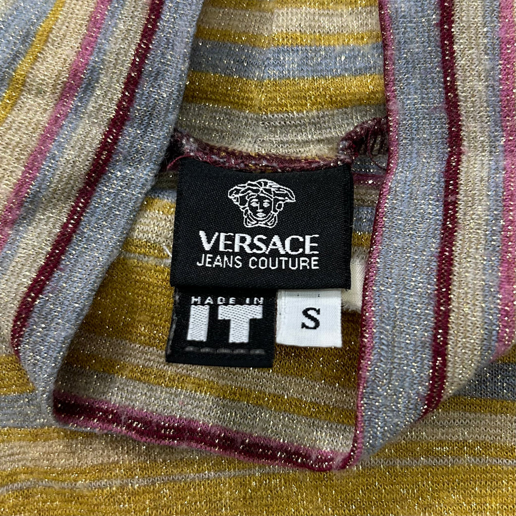 Versace 1990s Glitter Effect Striped Long Sleeve Turtleneck