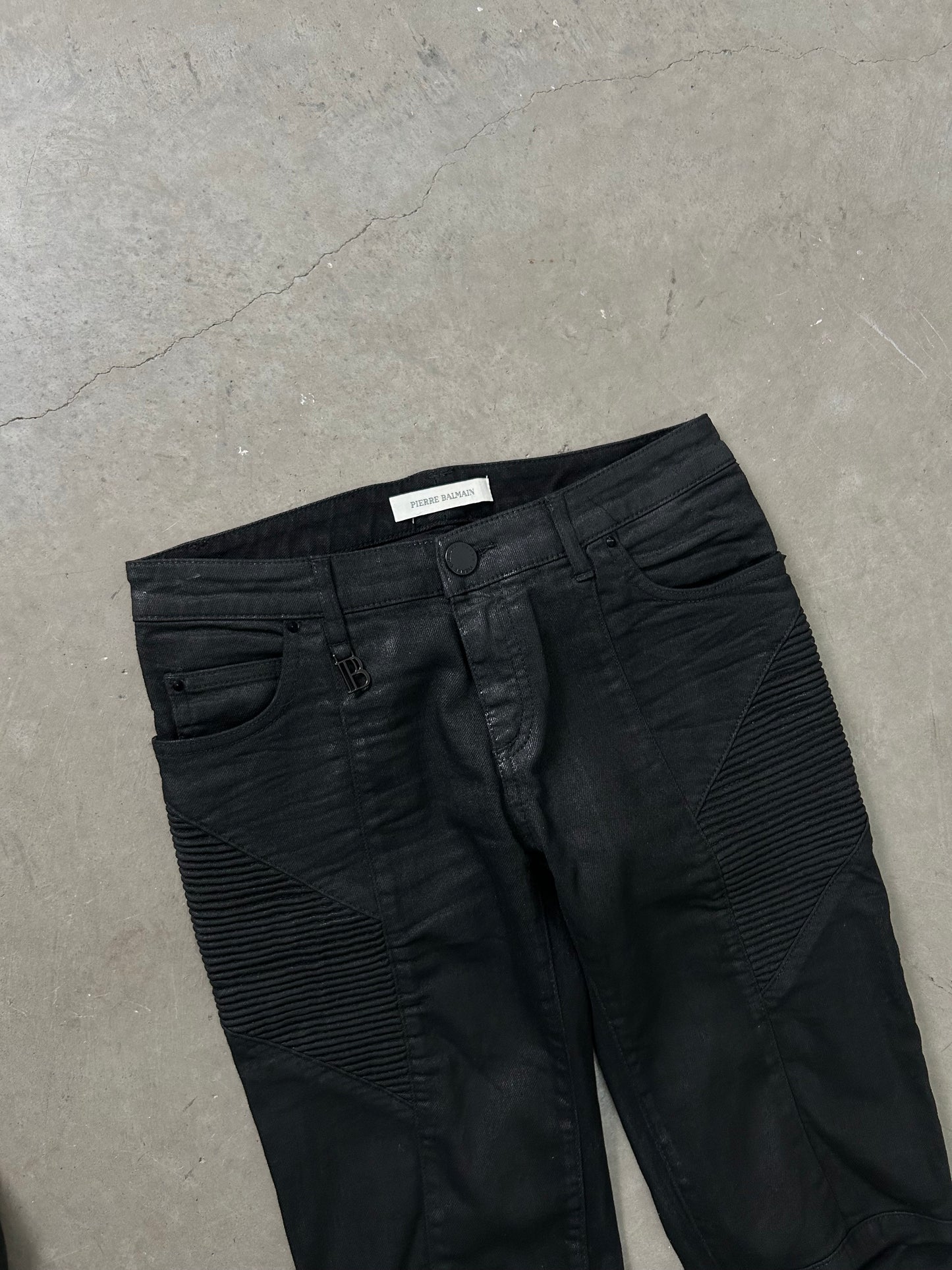 Pierre Balmain Waxed Biker Denim (S)