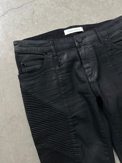 Pierre Balmain Waxed Biker Denim (S)