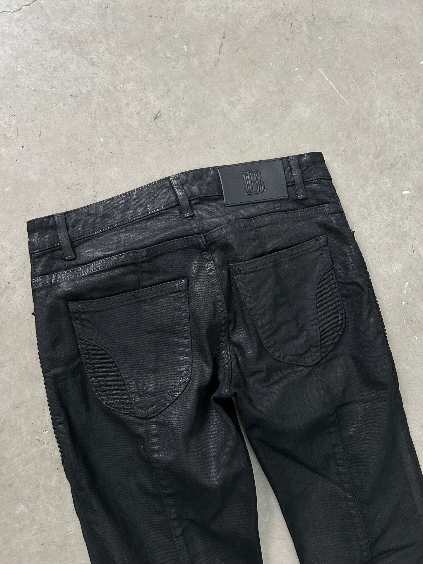 Pierre Balmain Waxed Biker Denim (S)