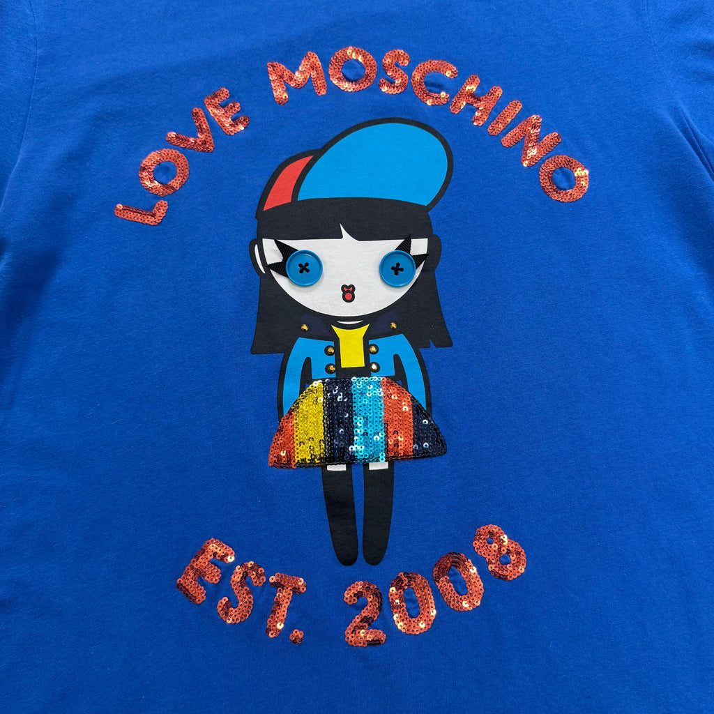 Moschino 2010's Sequined Graphic Blue T-Shirt