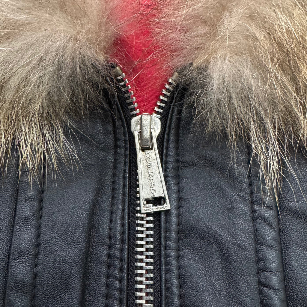Dsquared2 FW07 Lambskin Leather Jacket with Raccoon Fur Collar