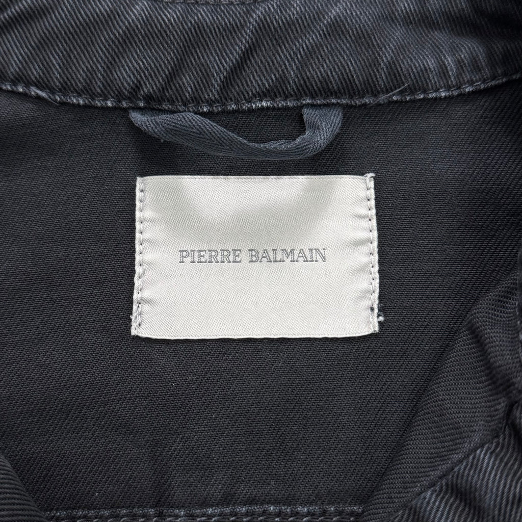 Pierre Balmain 2000s Distressed Black Denim Biker Jacket
