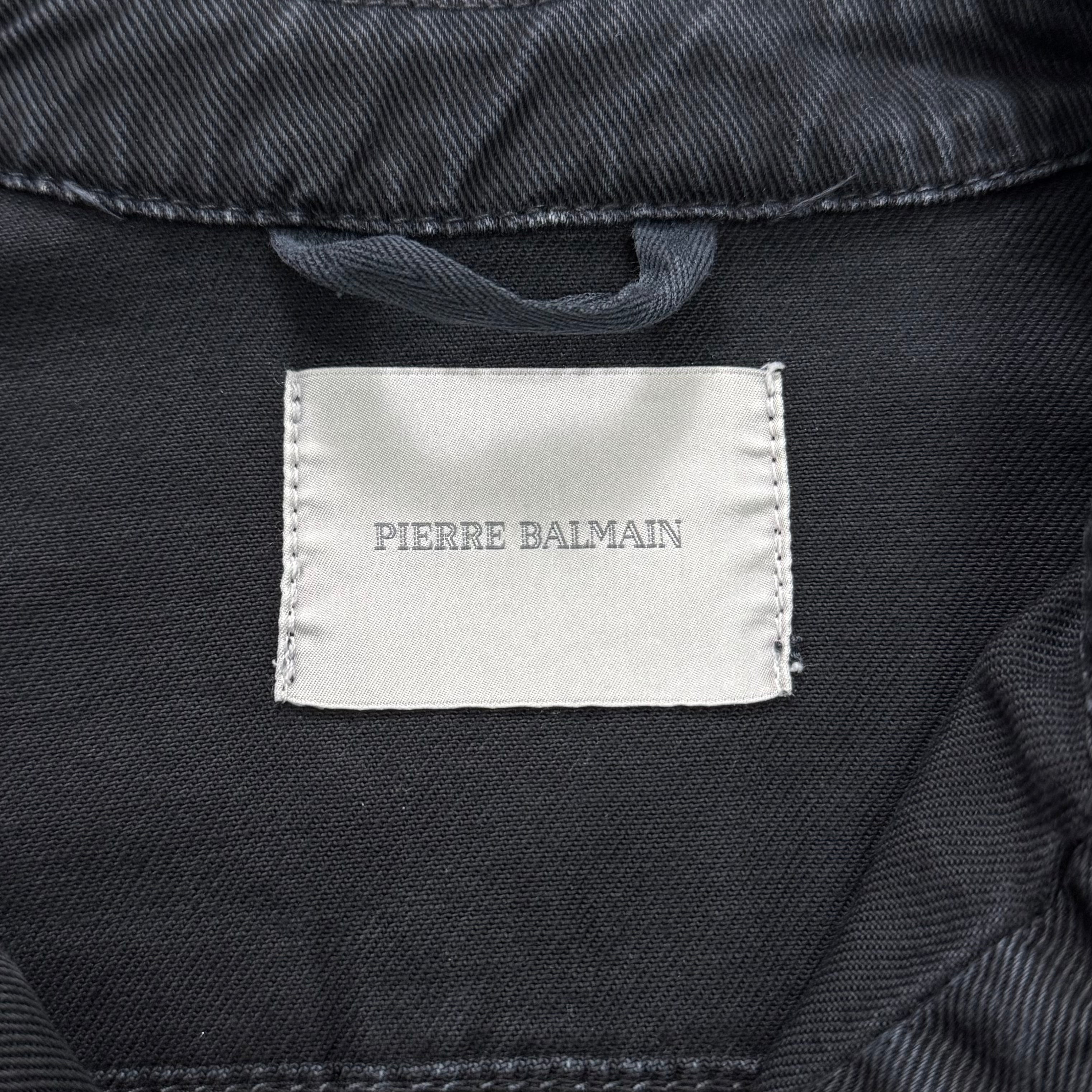 Pierre Balmain 2000s Distressed Black Denim Biker Jacket