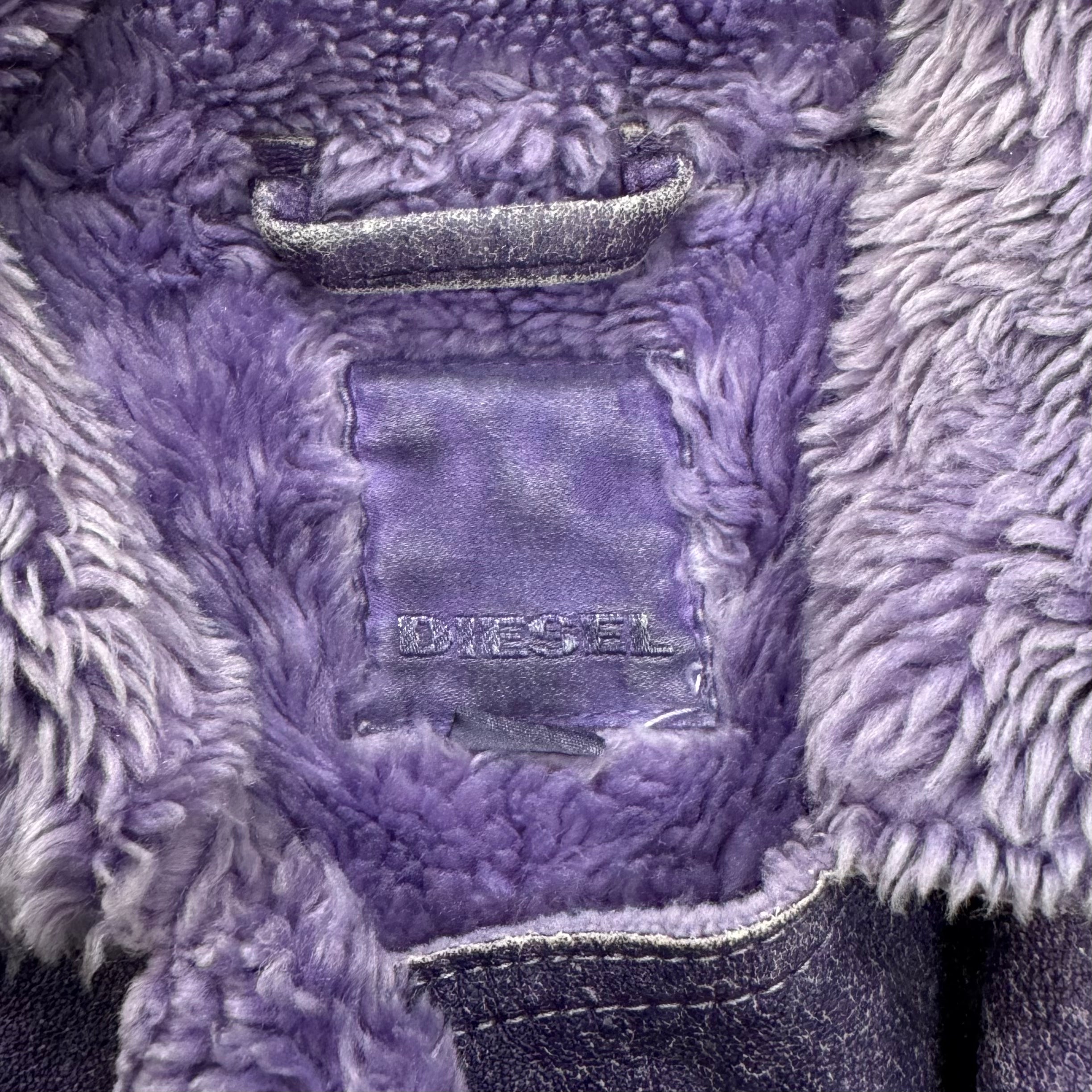 Diesel 2000s Washed Purple Sherpa Biker Jacket
