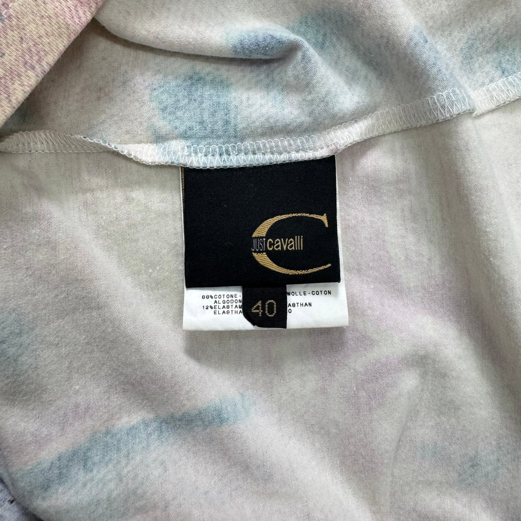 Just Cavalli 2000s Blue Pink Tie-Dye Denim V-Neck Tank Top