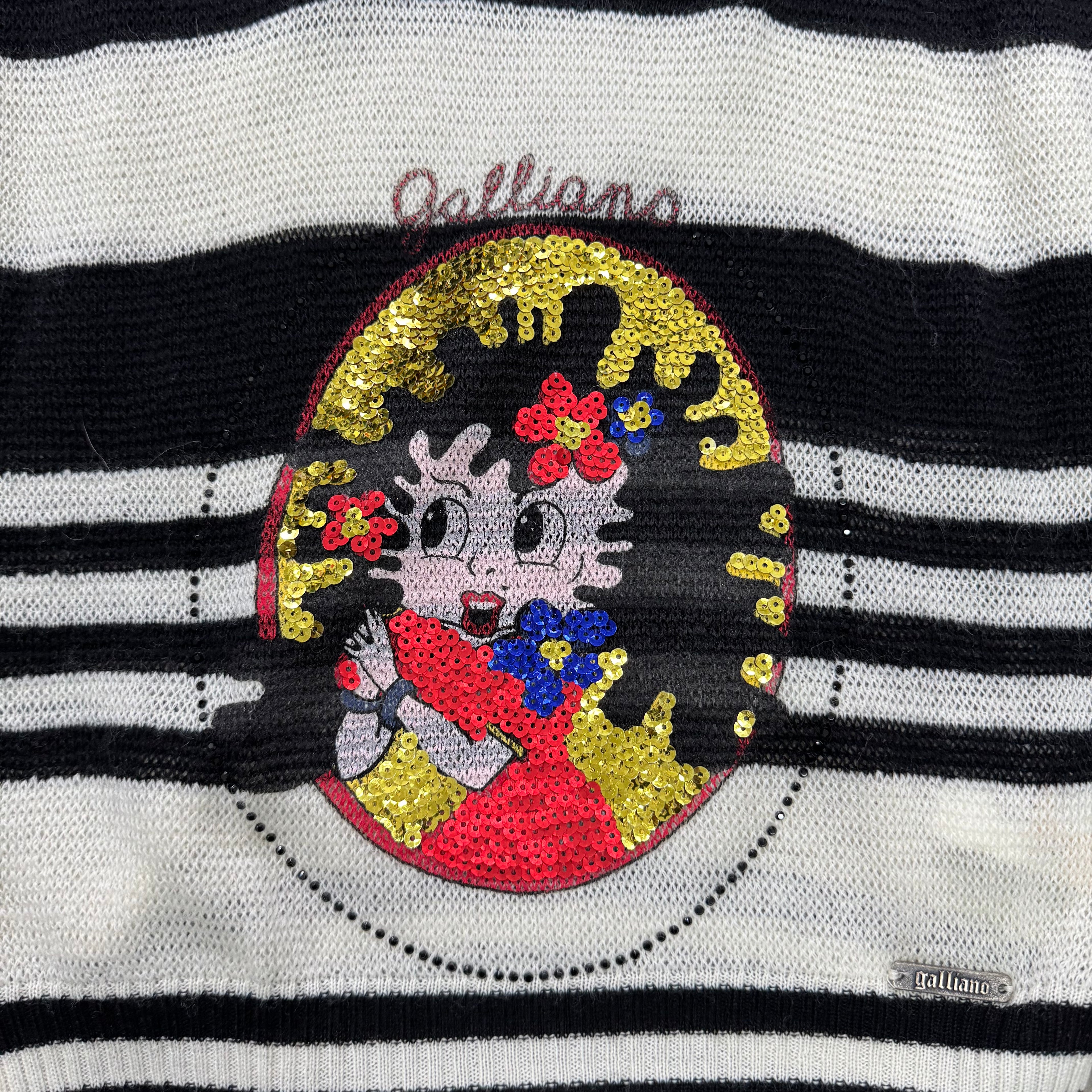 Galliano Breton Striped Betty Boop Lace Trim Top