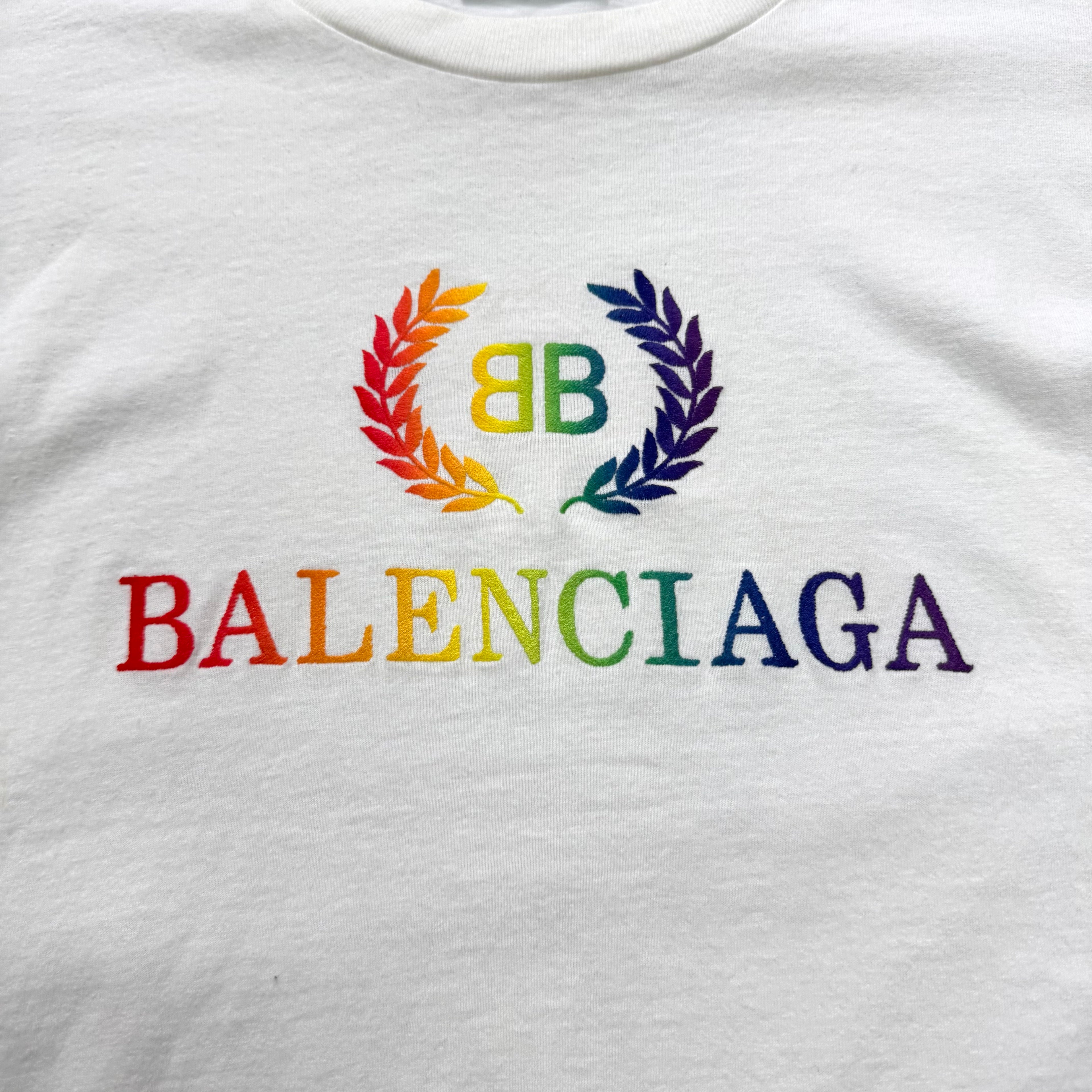 Balenciaga White Rainbow BB Crown Logo T-Shirt