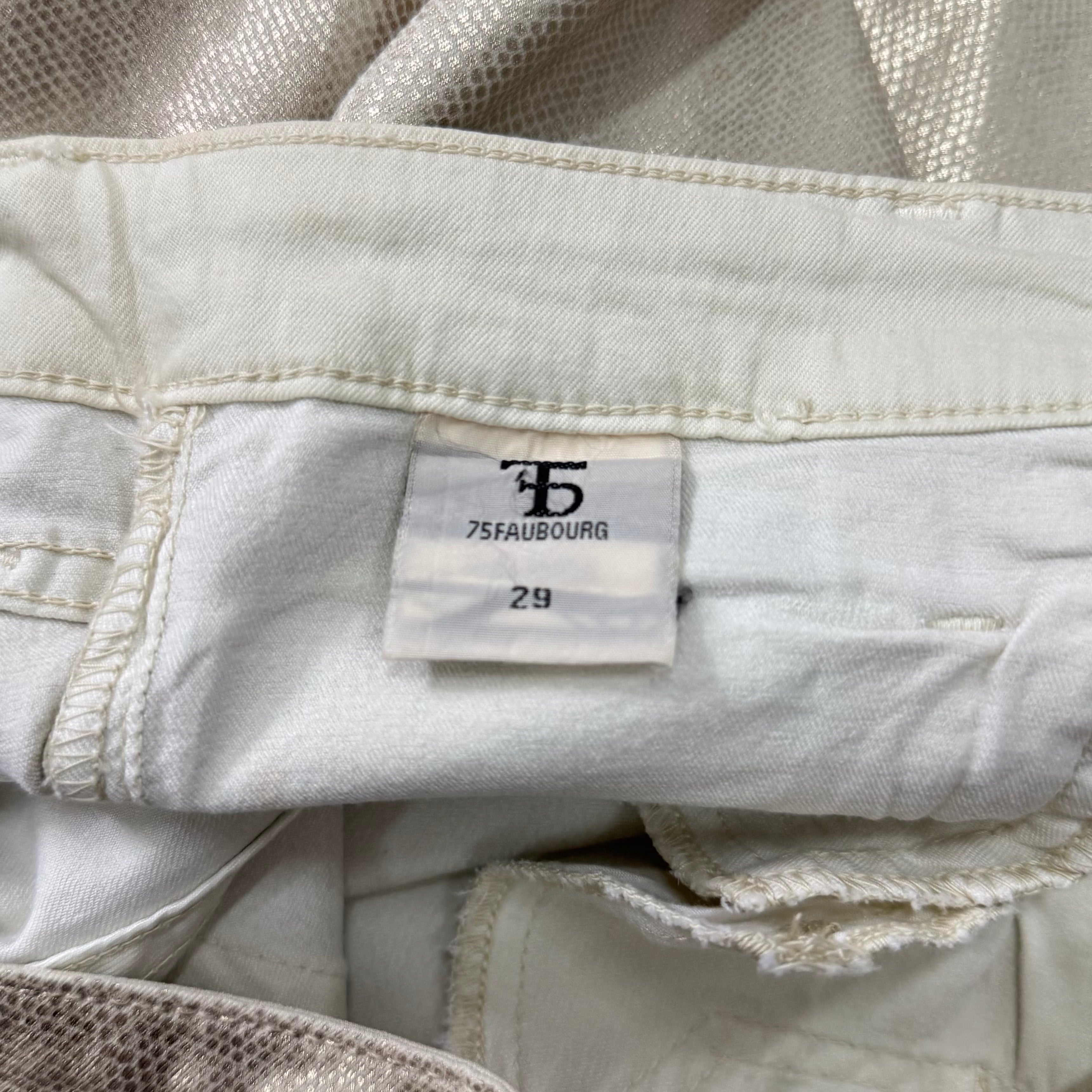 75 Faubourg 2010s Metallic Beige Snakeskin Coated Skinny Pants