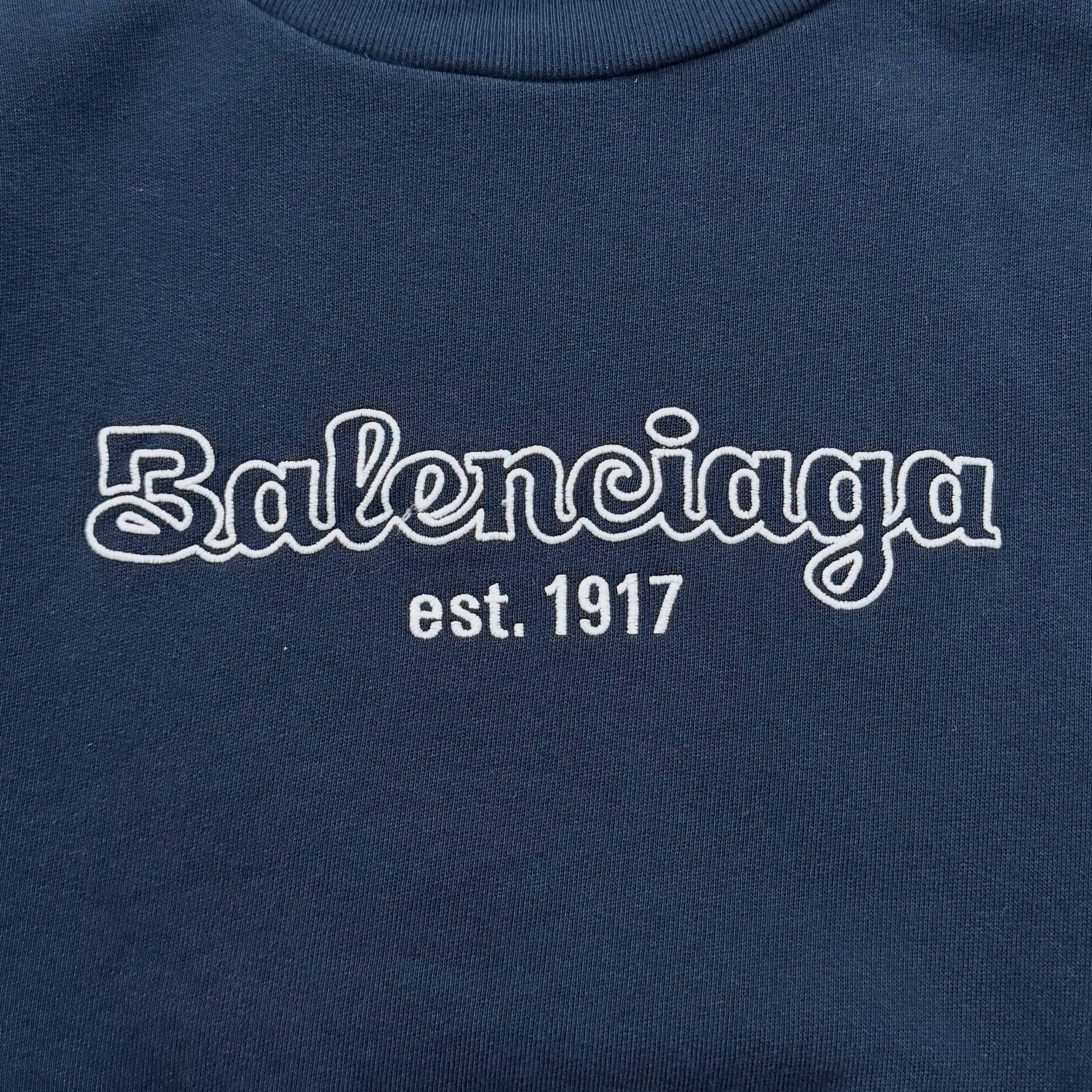 Balenciaga 2023 College Logo Embroidered Navy Crewneck