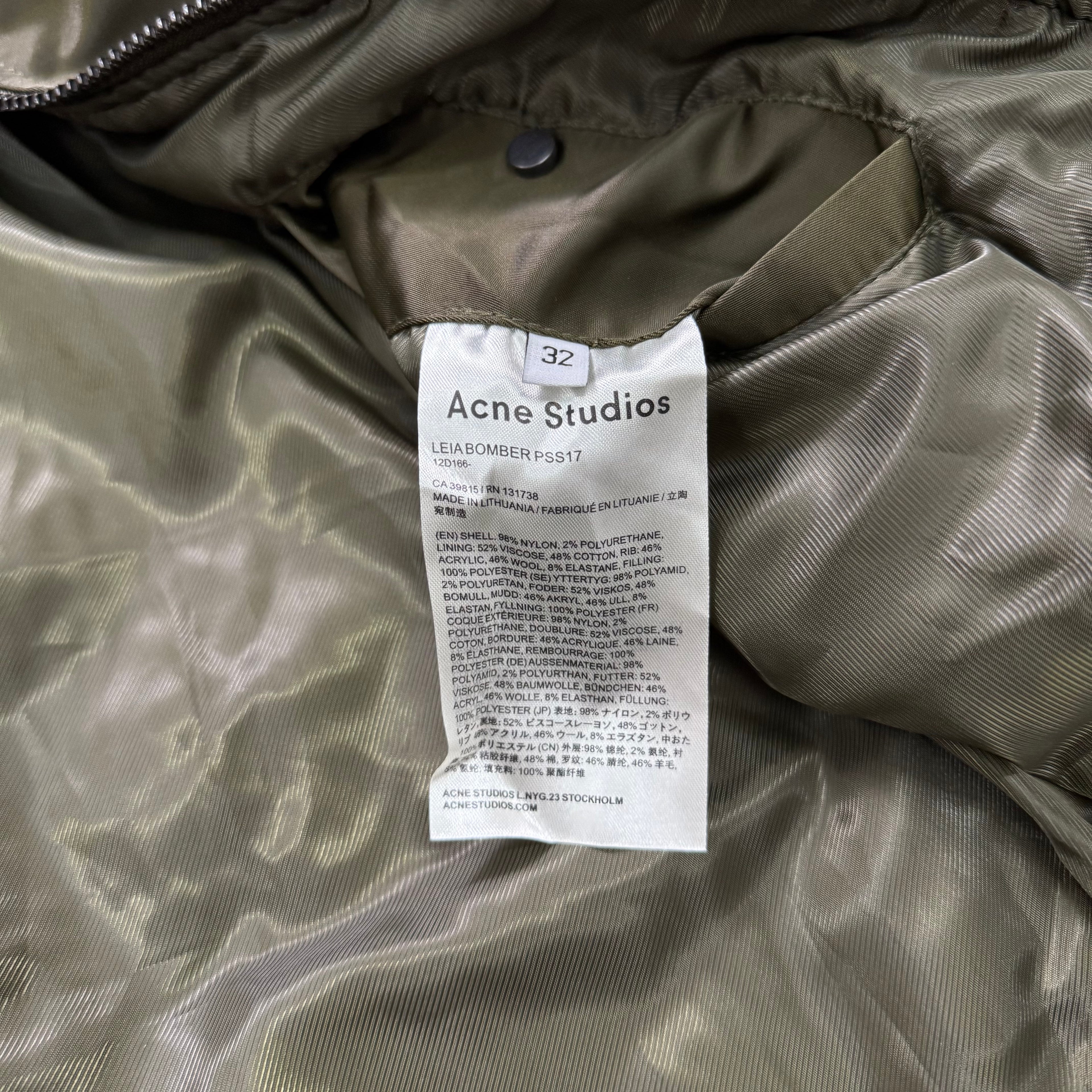 Acne Studios Green Padded Nylon Long-Bomber Jacket