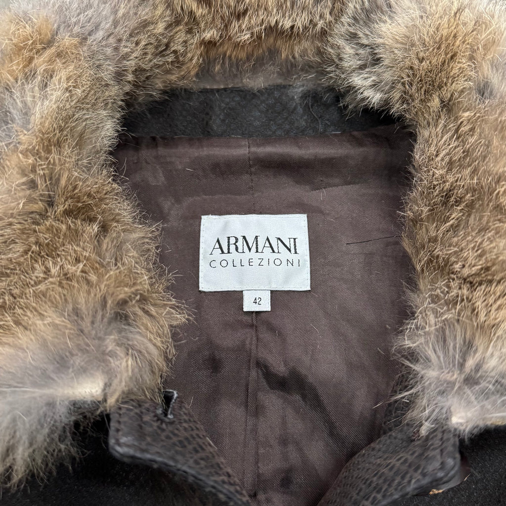 Armani Collezioni 1990s Snake Skin Fur Trim Brown Jacket