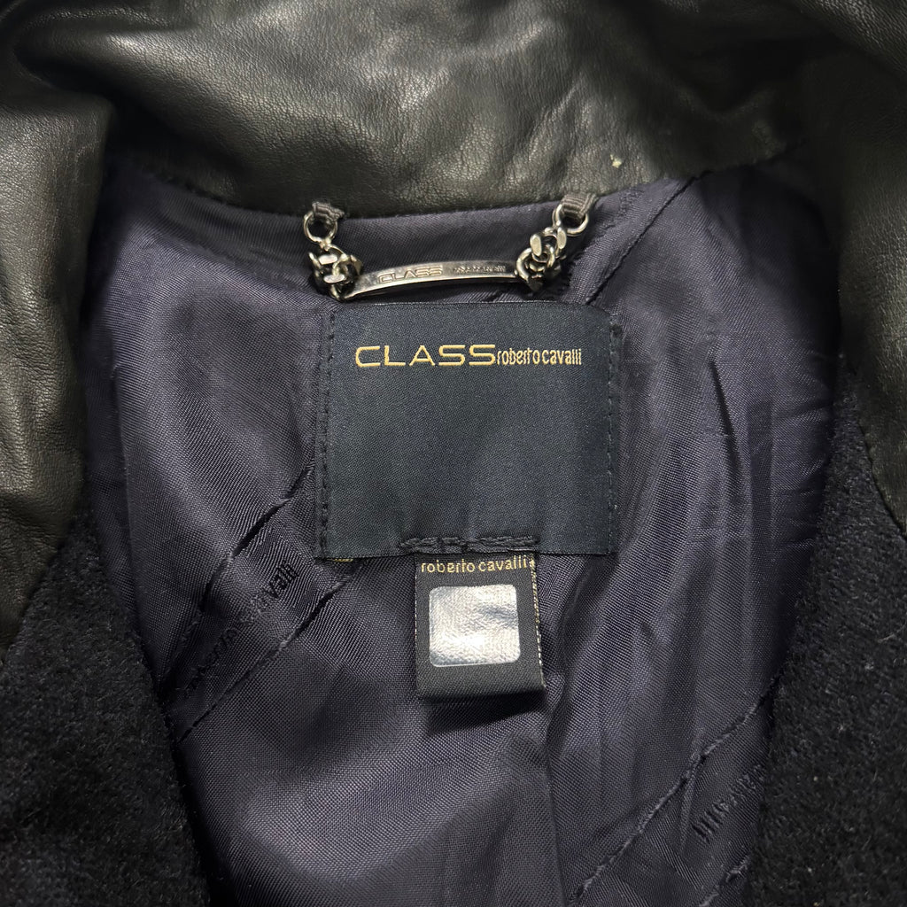 Cavalli Class 2000s Distressed Leather Multi-Pocket Cargo Jacket
