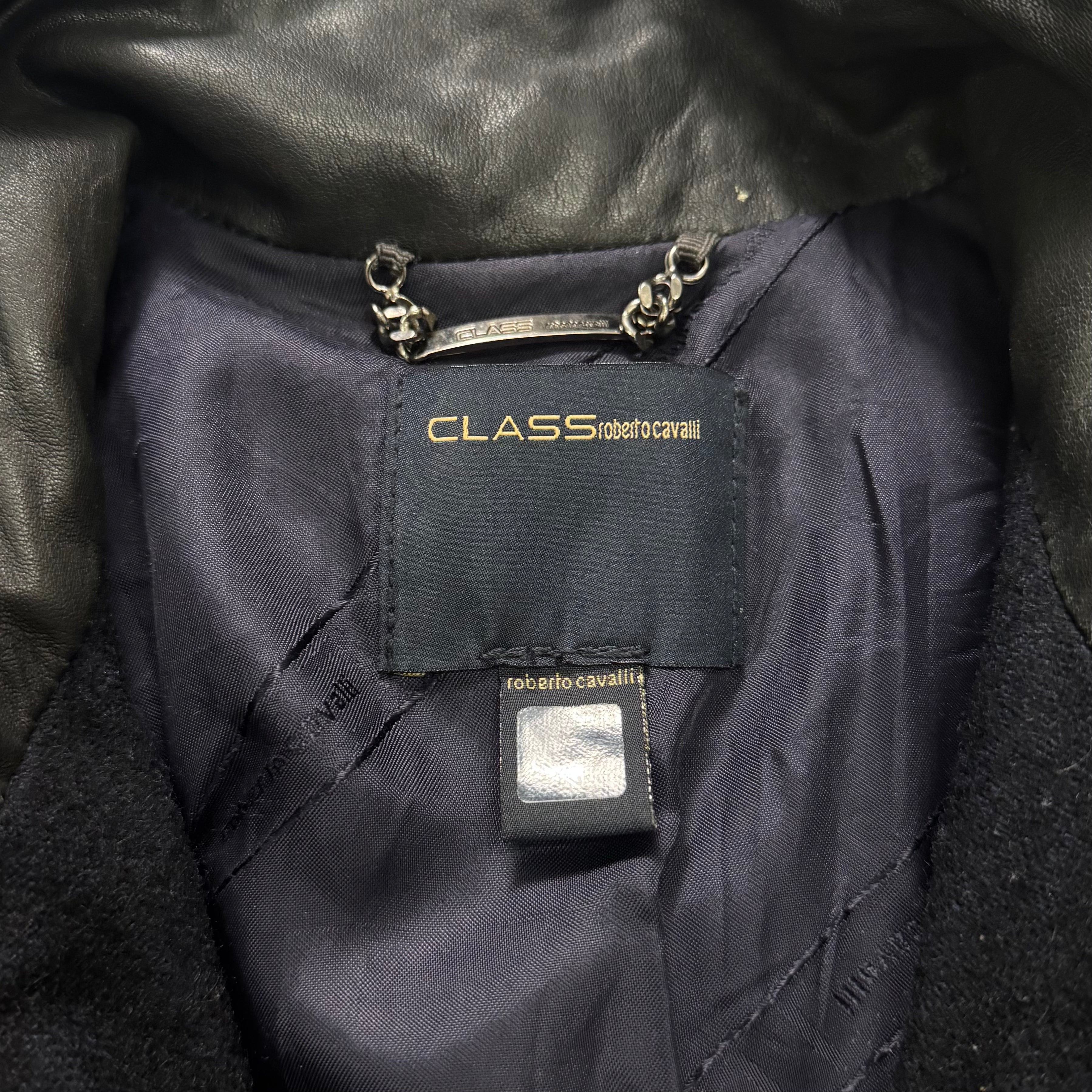 Cavalli Class 2000s Distressed Leather Multi-Pocket Cargo Jacket