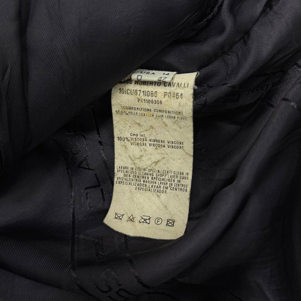 Cavalli Class 2000s Distressed Leather Multi-Pocket Cargo Jacket