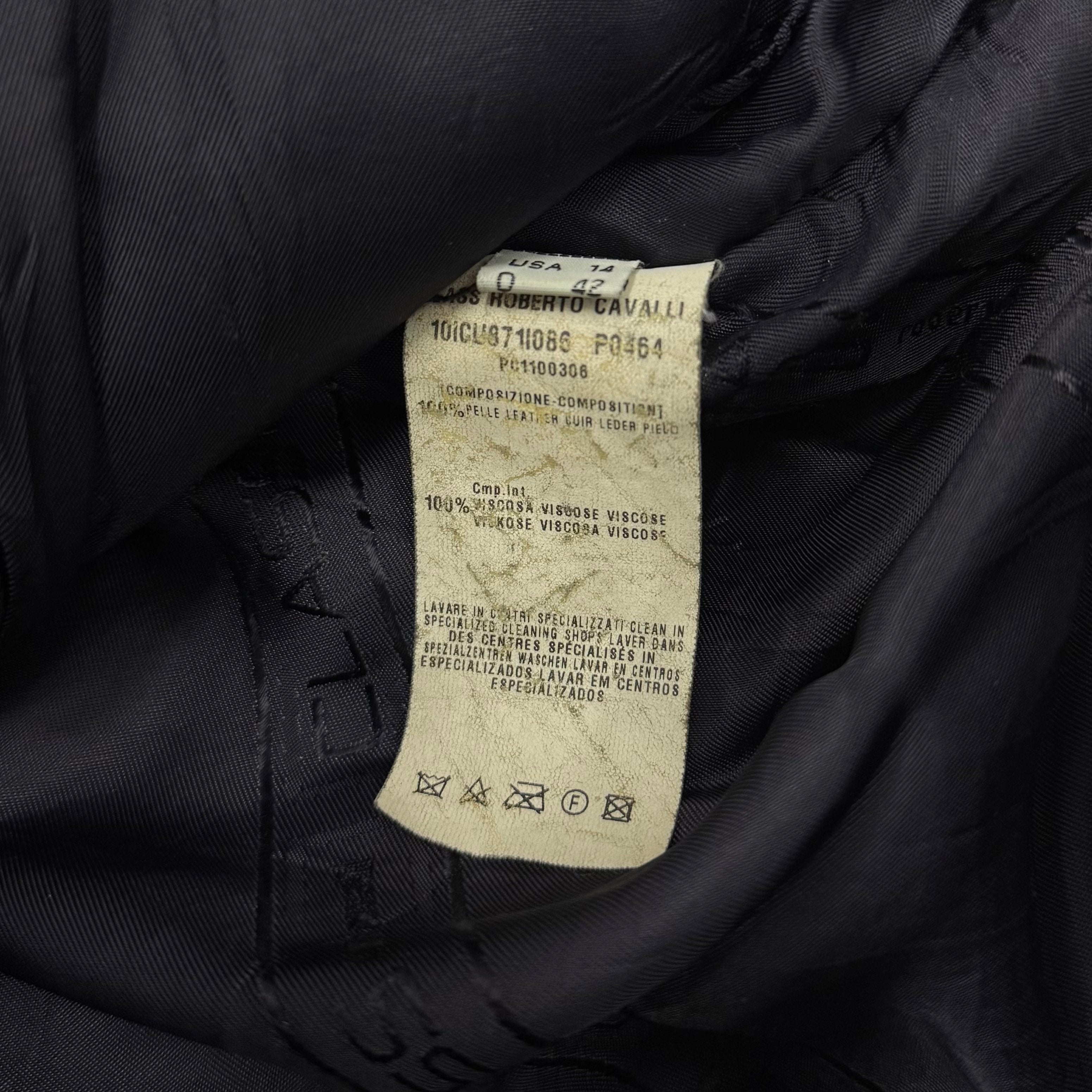 Cavalli Class 2000s Distressed Leather Multi-Pocket Cargo Jacket
