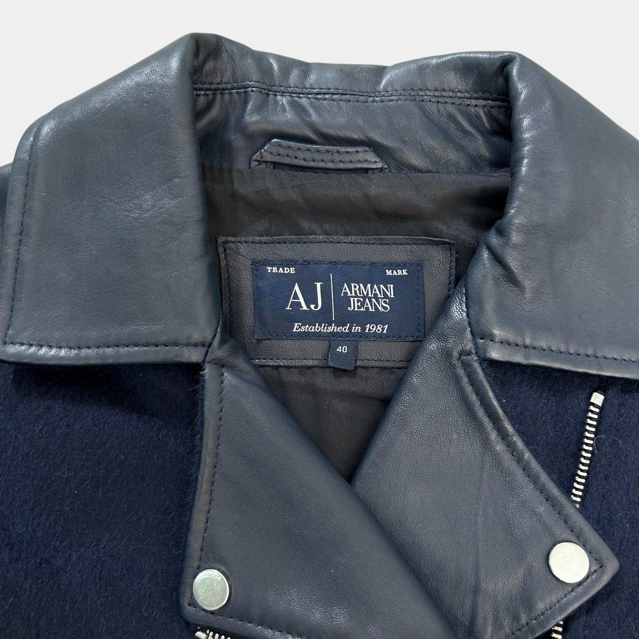 Armani Jeans Leather Navy Percecto Jacket