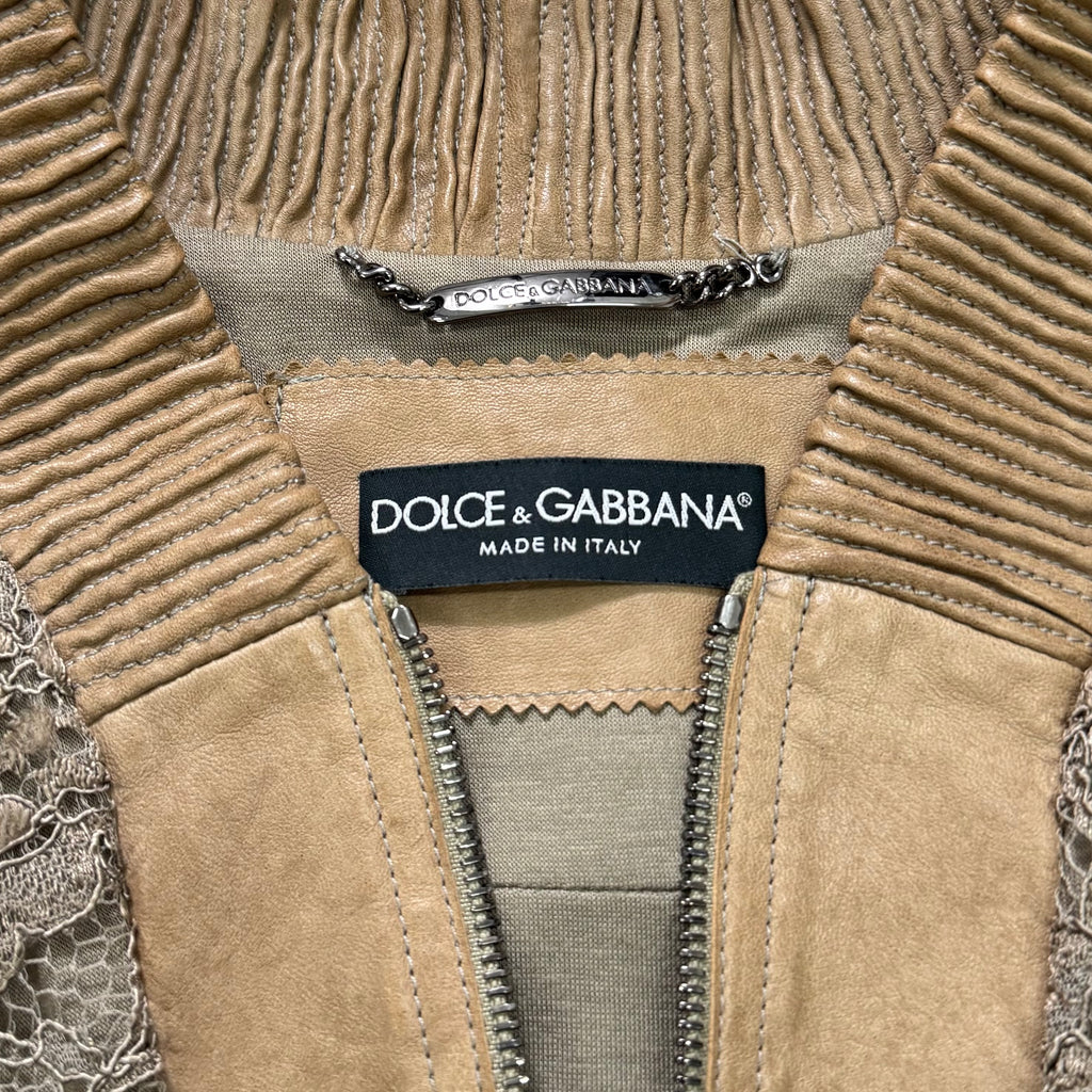 Dolce & Gabbana Floral Lace & Leather Trim Bomber Jacket
