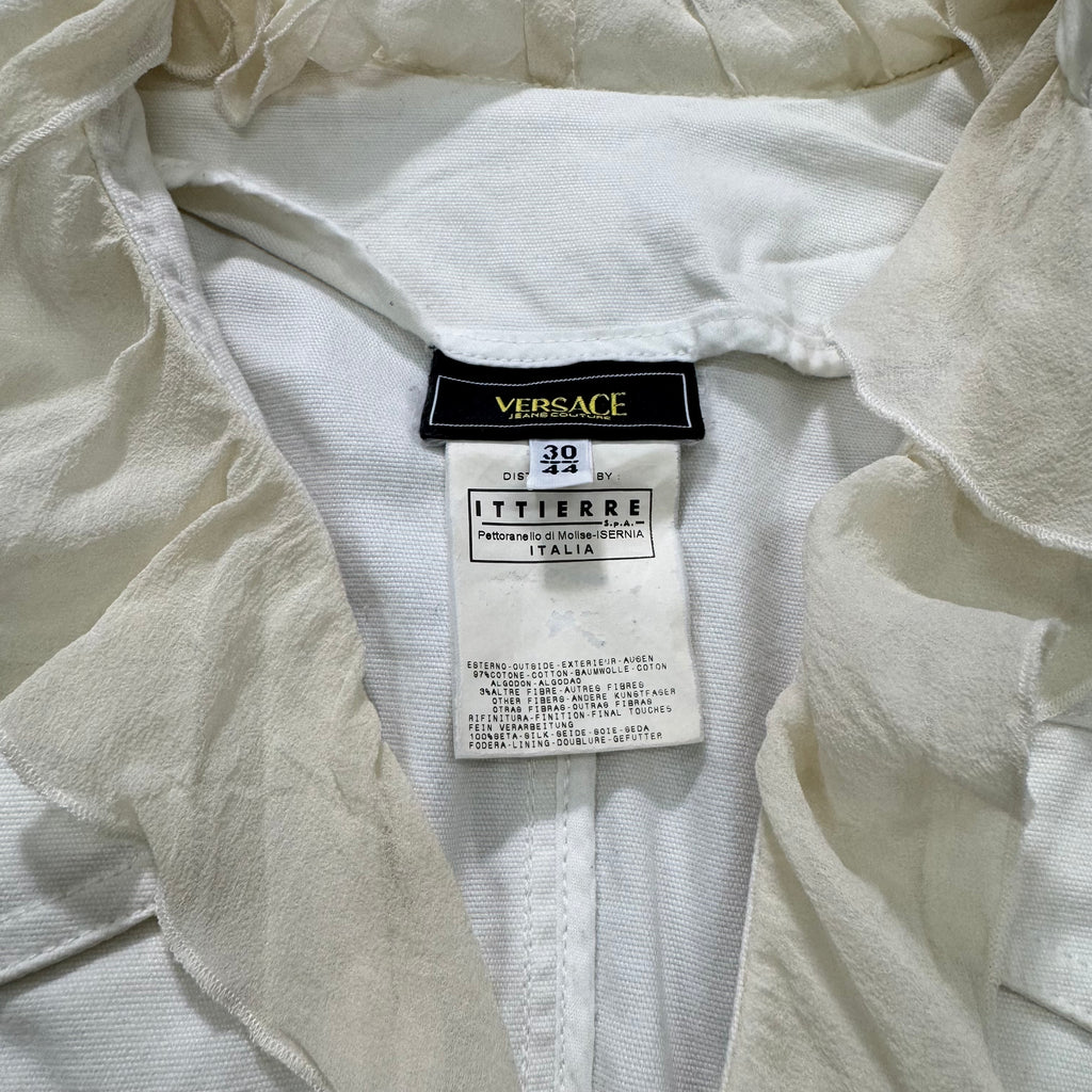 Versace Jeans Couture 90s Ruffled White Cotton Jacket