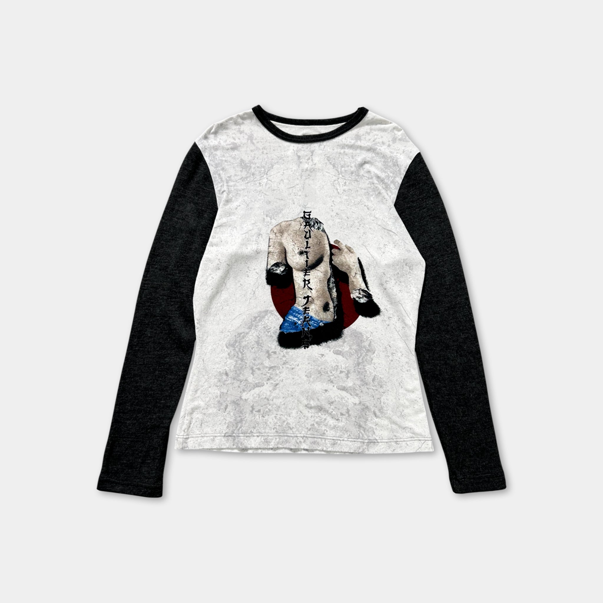 a long-sleeved shirt with a graphic design on it.