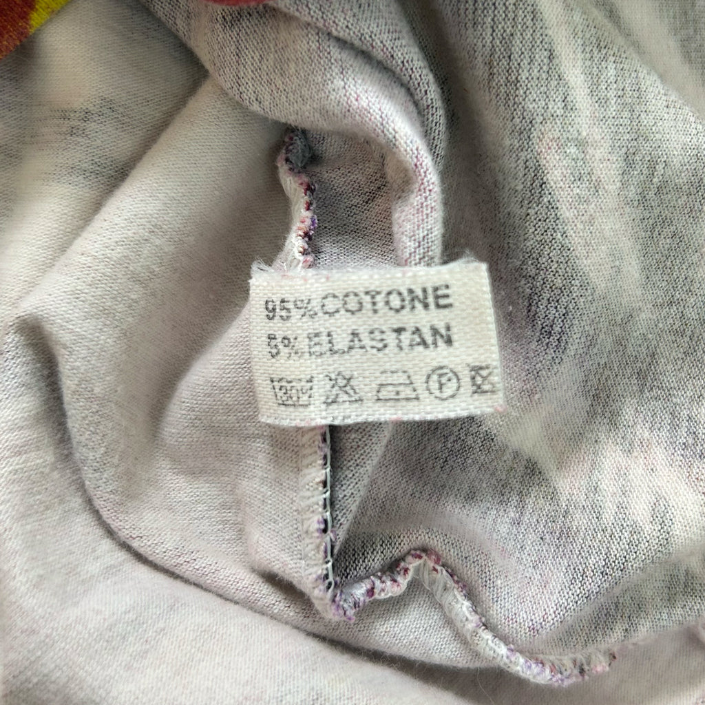 a close-up view of a fabric label with text and symbols, indicating the material and care instructions for the garment.