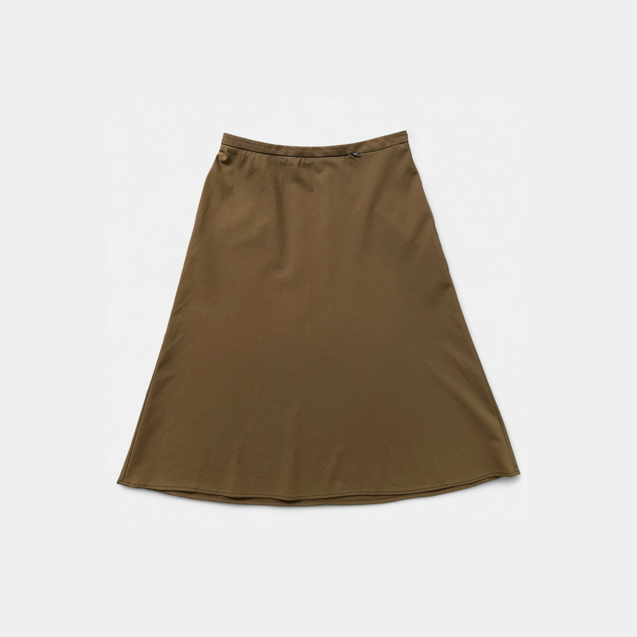 A brown skirt is shown against a white background.
