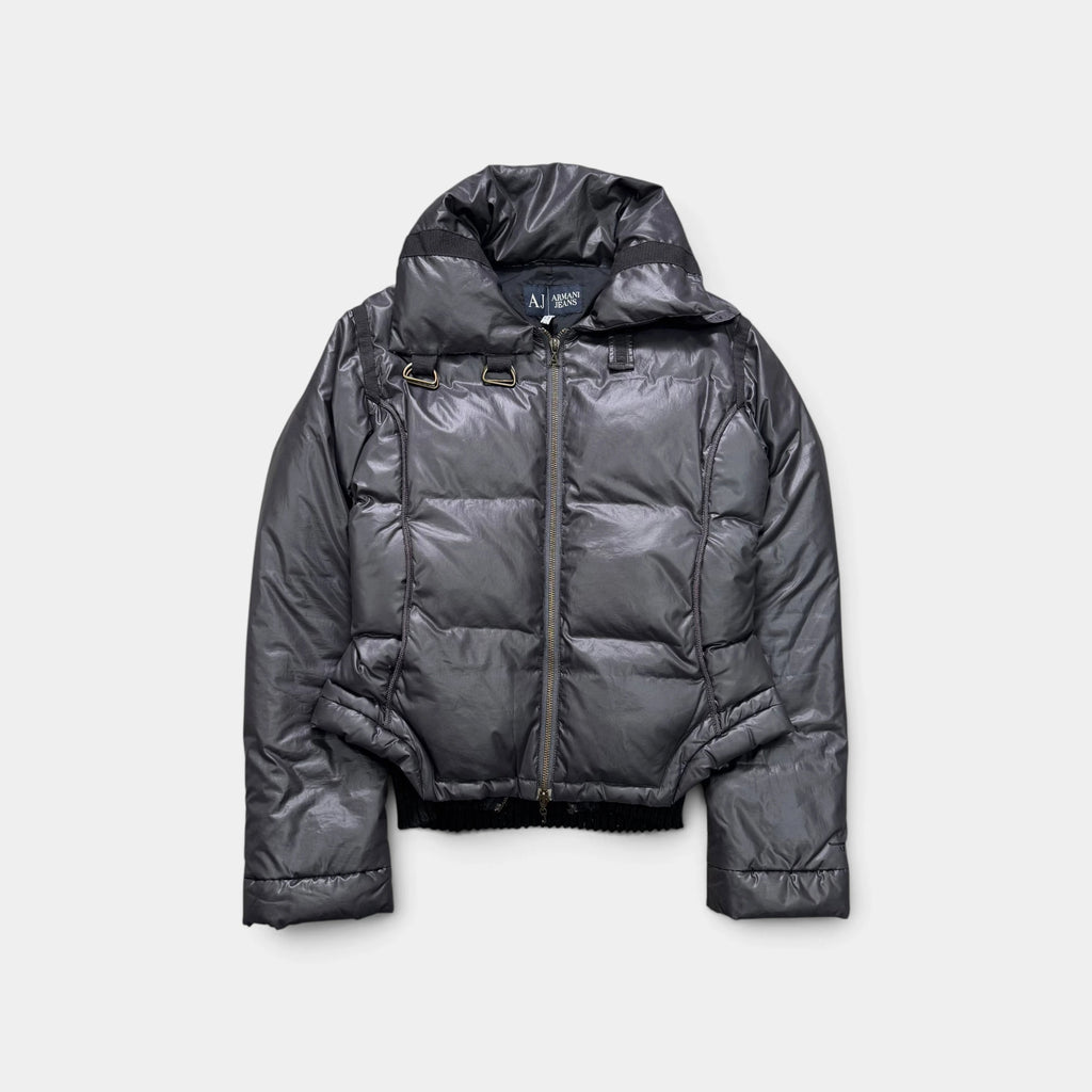 Armani Jeans Metallic Grey Sculptural Puffer Jacket