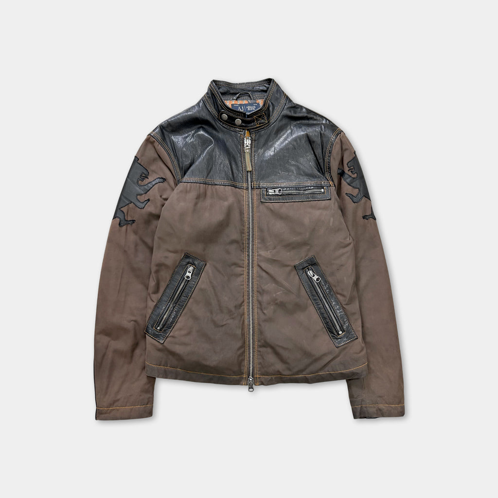 Armani Jeans Brown Leather Nylon Jacket