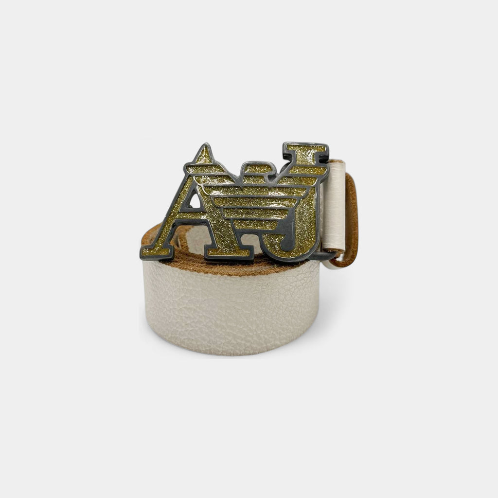 Armani Jeans Vintage Leather Belt Gold Logo Buckle