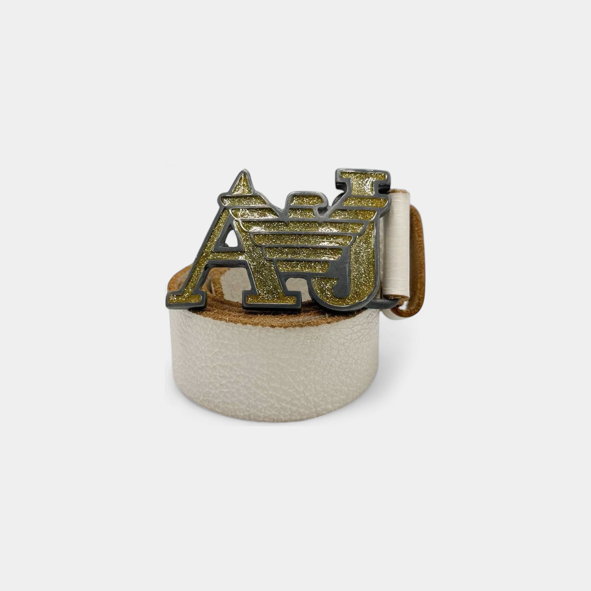 Armani Jeans Vintage Leather Belt Gold Logo Buckle