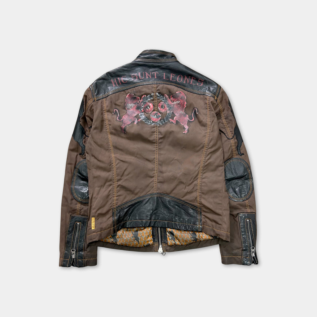 Armani Jeans Brown Leather Nylon Jacket