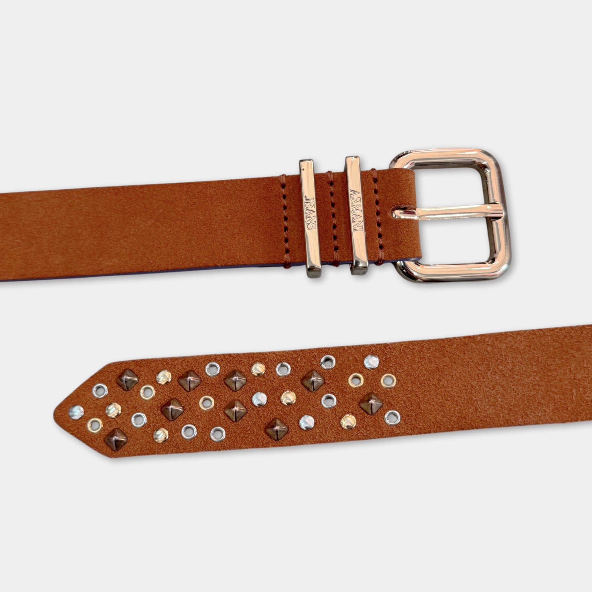 Armani Jeans Brown Suede Studded Belt