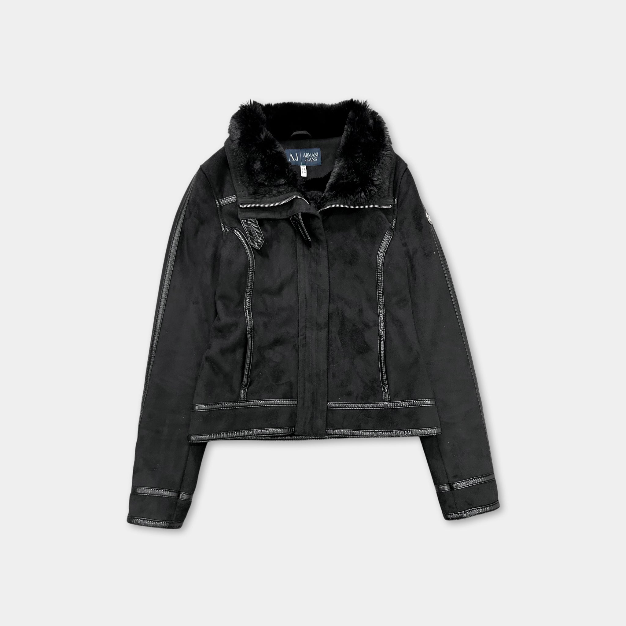Armani Jeans 2000's Black Faux Suede & Faux Fur Moto Jacket