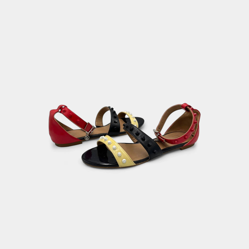 Armani Jeans Color-Block Studded Patent Leather Flat Sandals