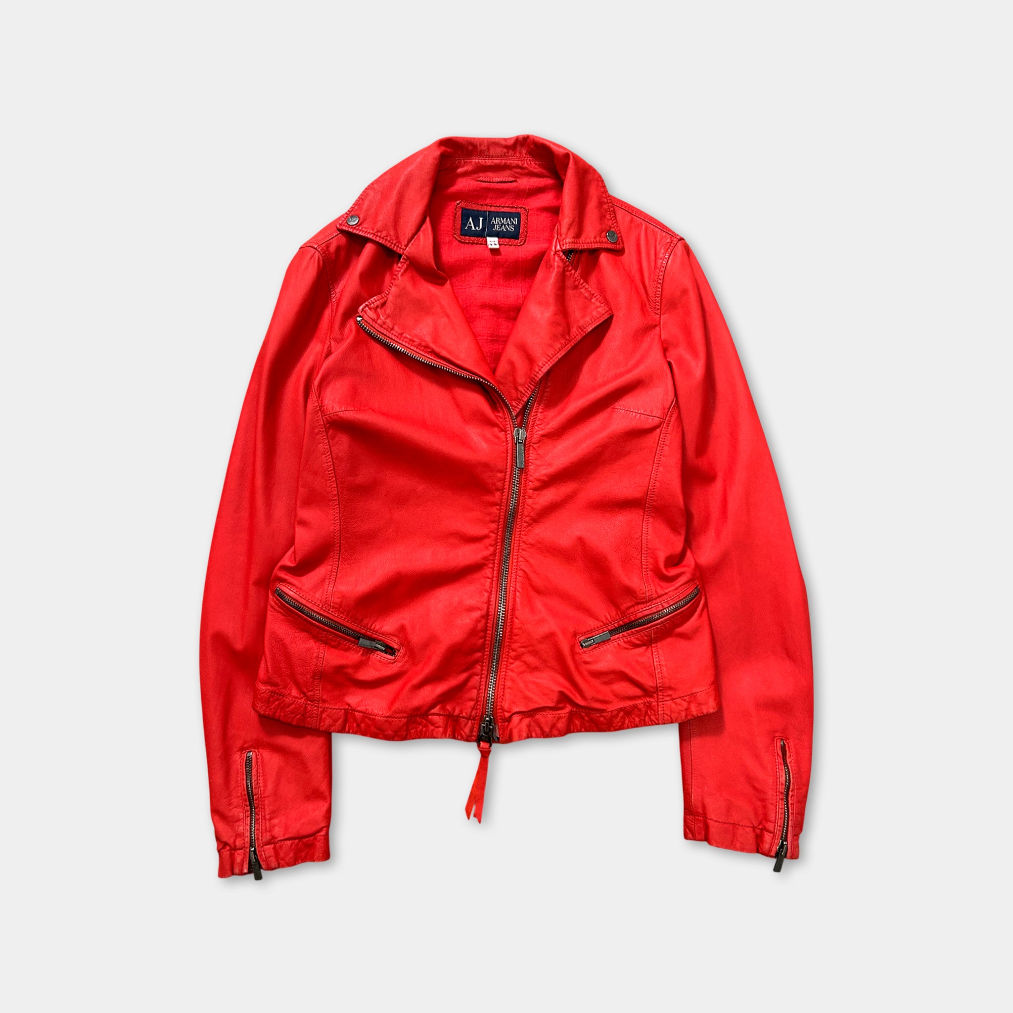 Armani Jeans Rocker Red Leather Jacket