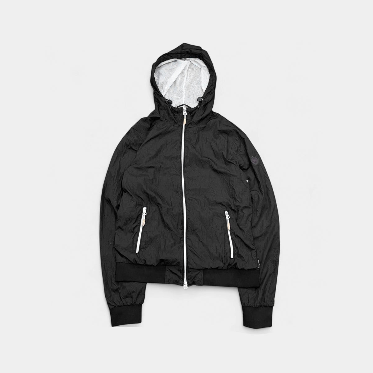 Armani Jeans Black Monogram Hooded Windbreaker Jacket
