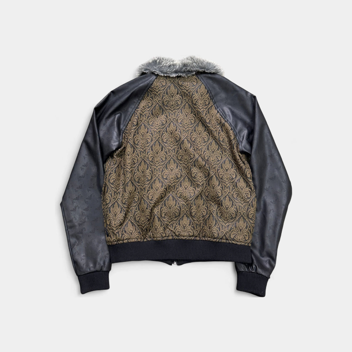 Armani Jeans Jacquard & Leather Faux Fur Collar Bomber Jacket