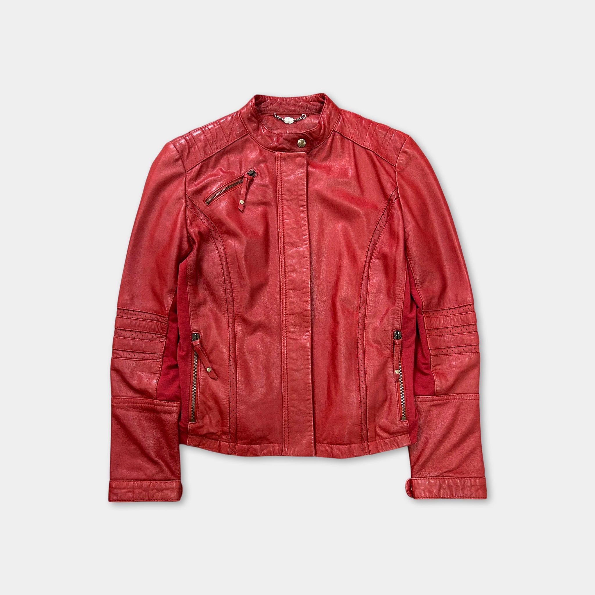 Armani Jeans 2000s Red Racer Leather Jacket