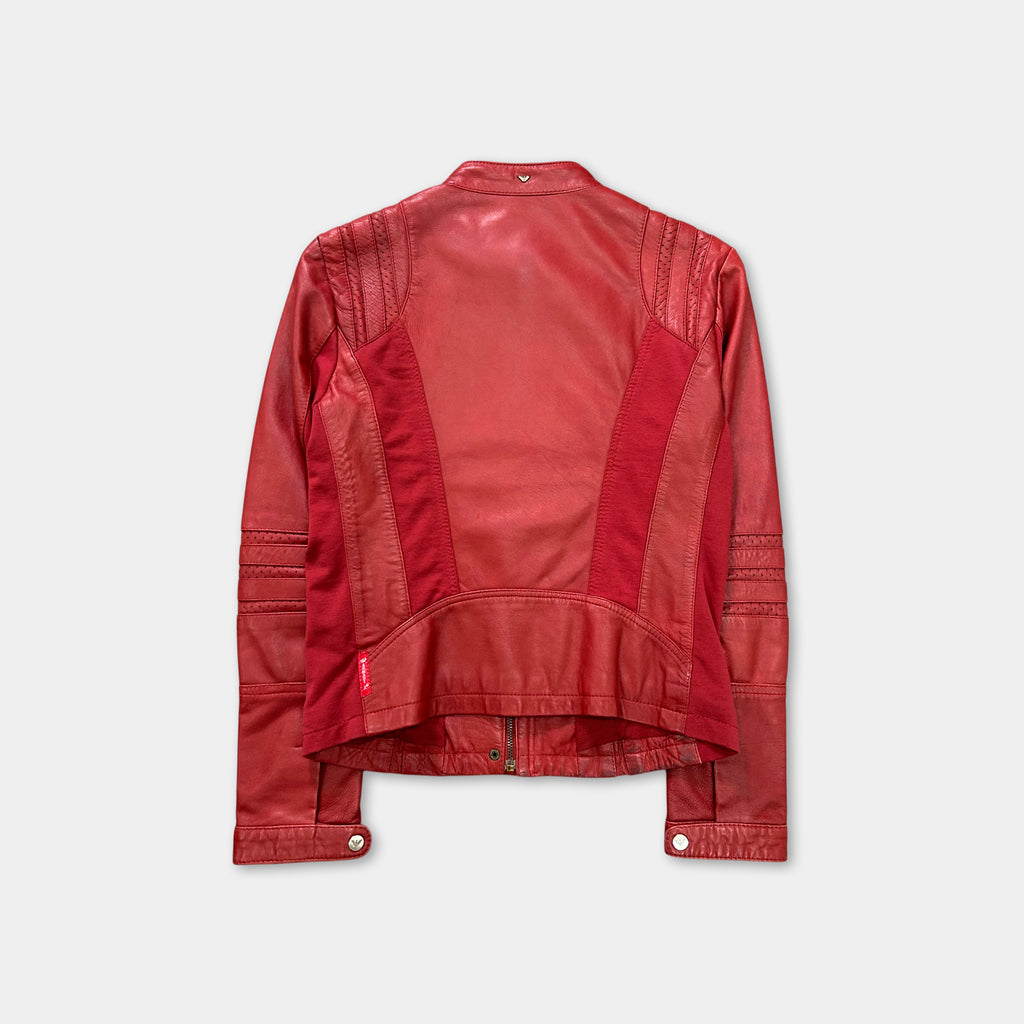 Armani Jeans 2000s Red Racer Leather Jacket