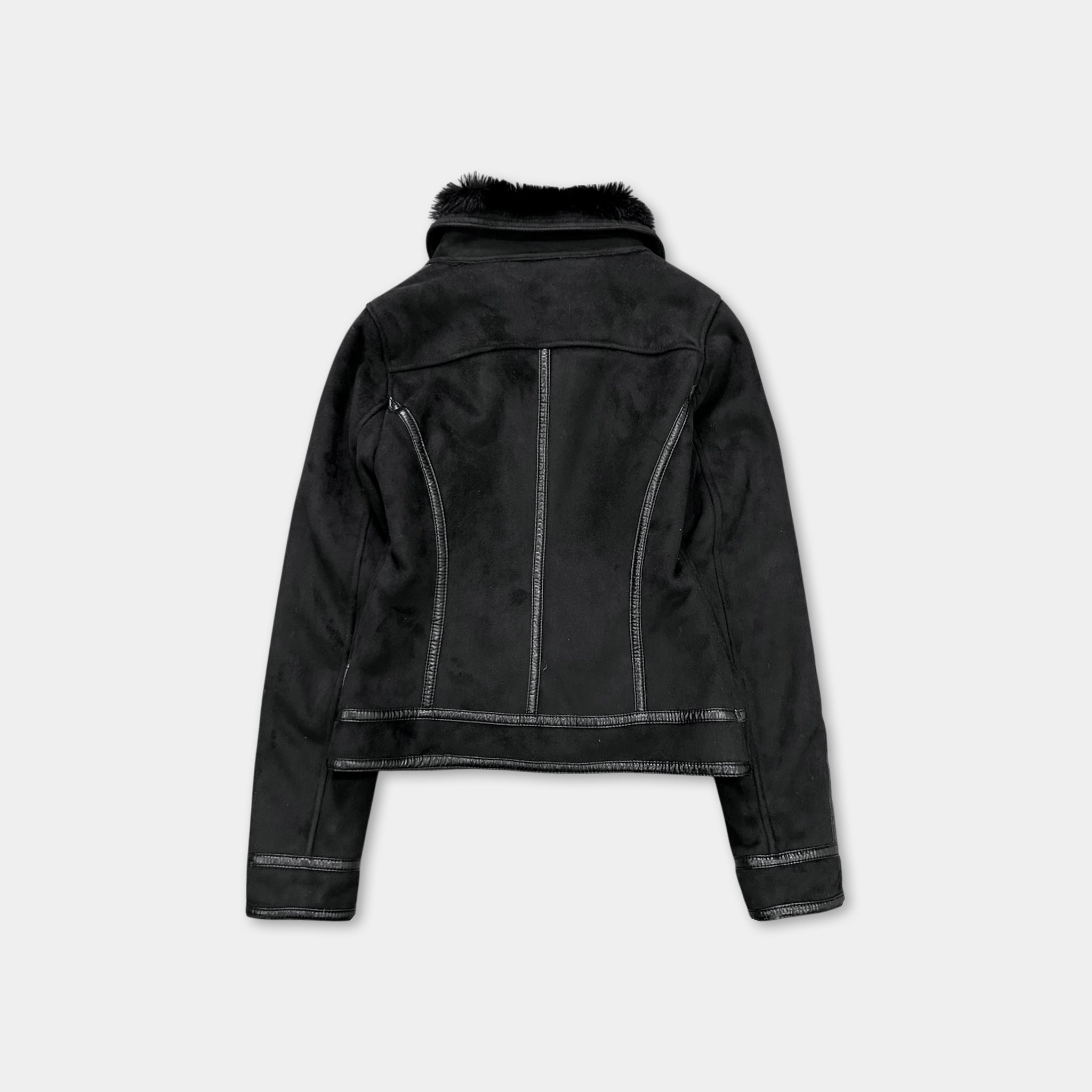 Armani Jeans 2000's Black Faux Suede & Faux Fur Moto Jacket – Yabang